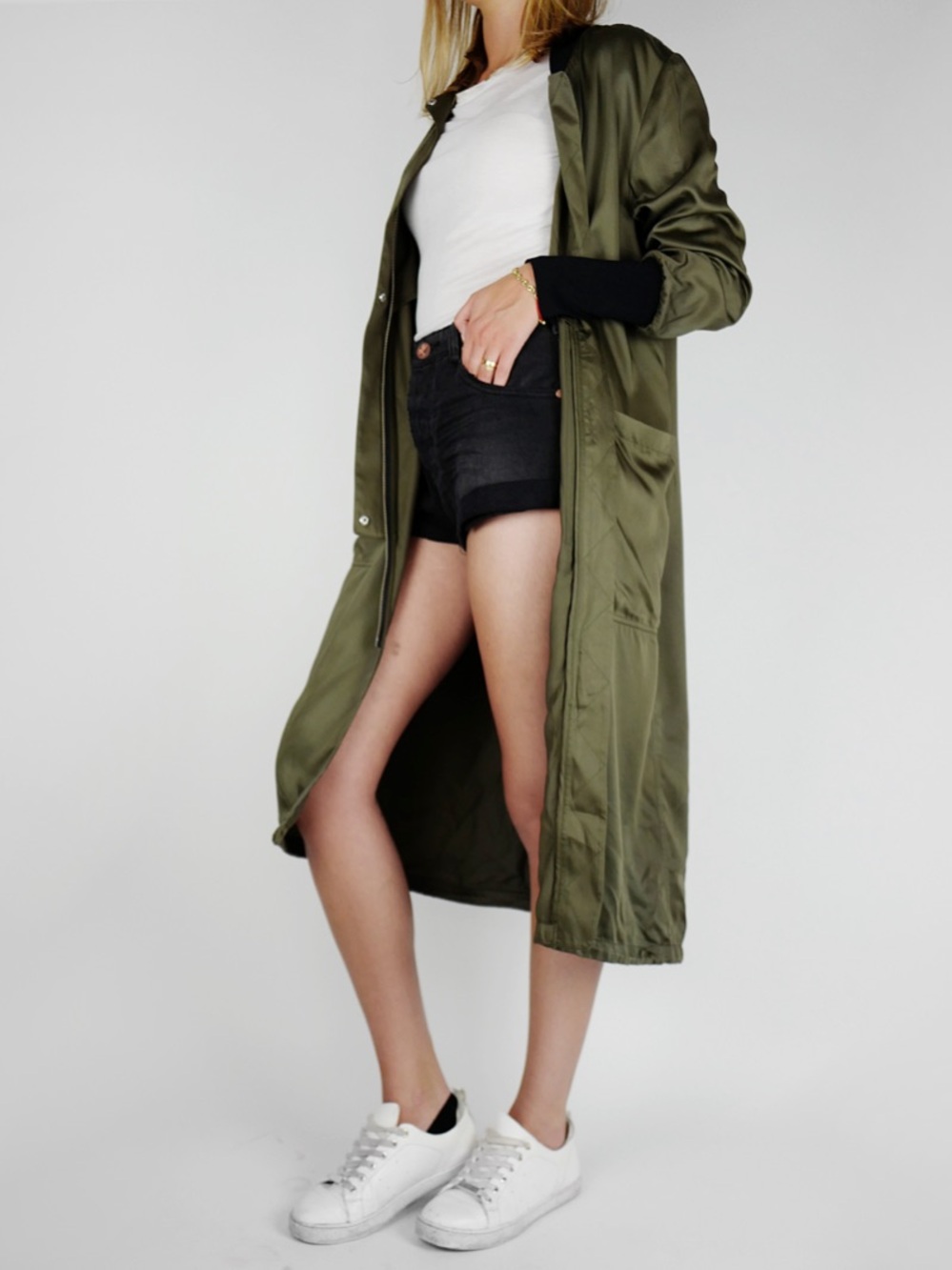 Soia & Kyo Bia Bonsai Long Bomber Two-Tone Olive and Black Coat L - Picture 4 of 16